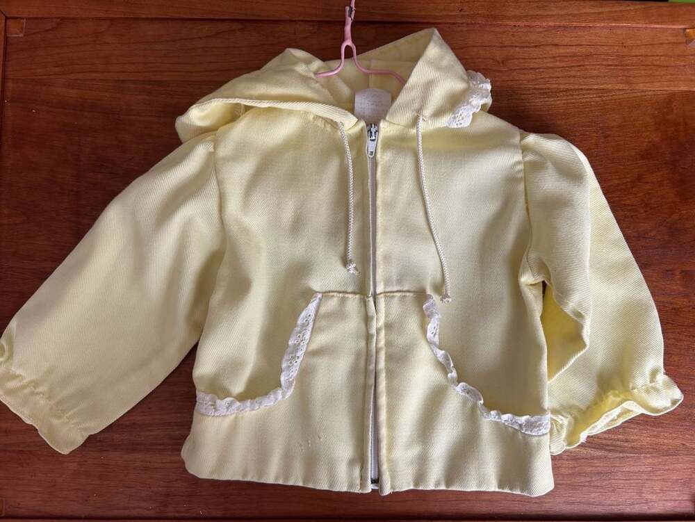 Vintage Baby Lace Trim Zip Hoodie 18 Months Yellow Cotton Blend